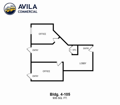 Floor plan for studio, 935 sqft